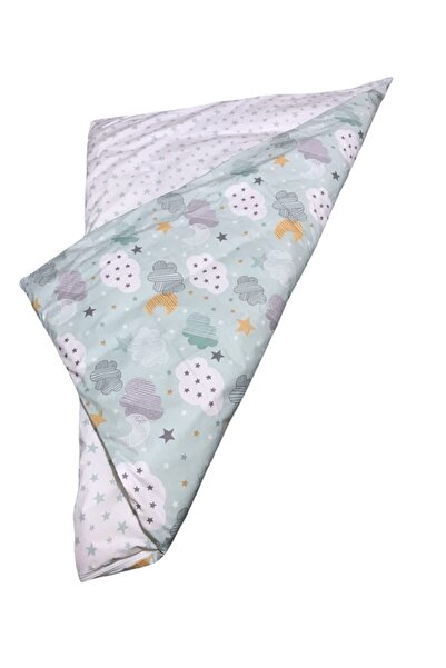 Bebek Özel Pamuklu Bebek Çocuk Yorganı Standart 70x100 cm Yeşil Ay Bulut Yıldızlı