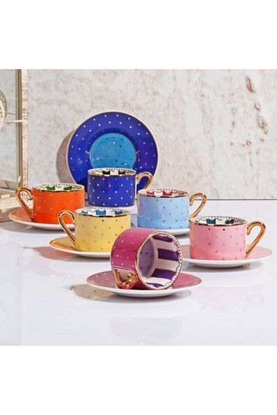 Kosova Polka Dot Colored Turkish Coffee Cup Set