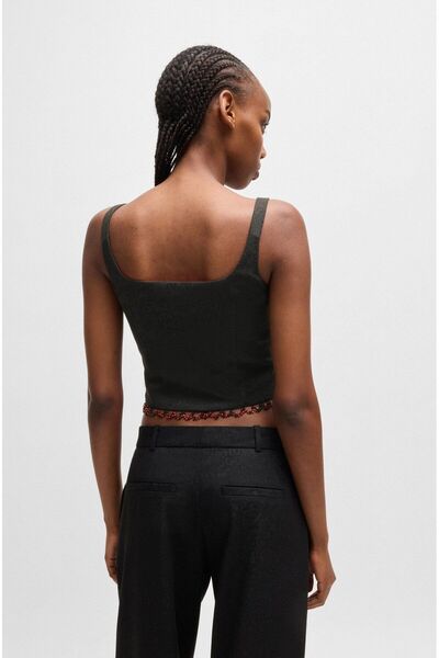 HUGO Kadın Crop Boy Marka Logolu Pamuklu Siyah CROP 50525718-986