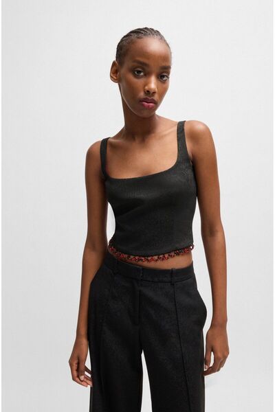 HUGO Kadın Crop Boy Marka Logolu Pamuklu Siyah CROP 50525718-986