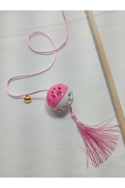 Be Cat Cat Fishing Rod, Rattle, Plastic, Colorful, Cat Patterned, Tasseled, Wooden Handle, Toy