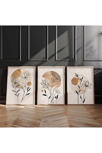 STARYUNA Pictură boho cu 3 flori cu cadru din lemn Yuna28