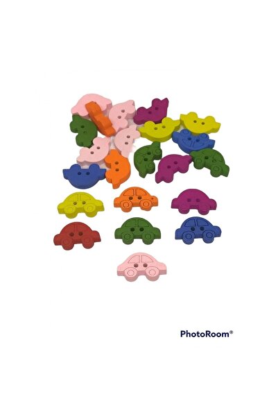 Zedhobi 20 Adet 19 Mm Araba Figürlü Renkli Ahşap Düğme