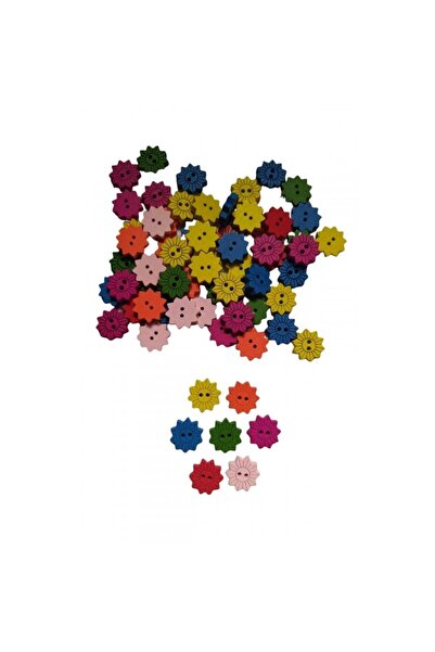 Zedhobi 20 Adet 15 Mm Renkli Çiçek Deesenli Ahşap Düğme