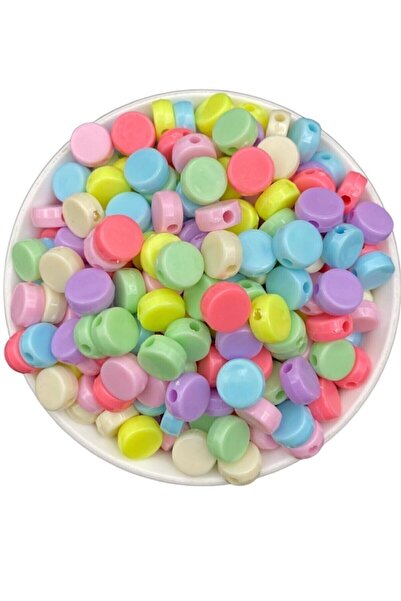 Zedhobi 25gr Karışık Pastel Renkli 12mm Yassı Plastik Boncuktakı Yapım Boncuğ...