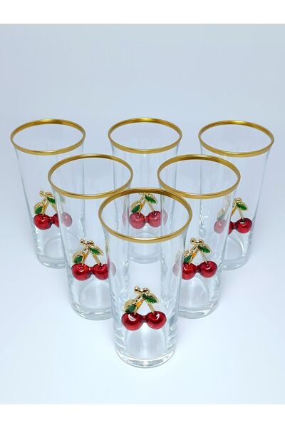 PARILTI HOME COLLECTİON Set of 6 Glasses with Gold Cherry