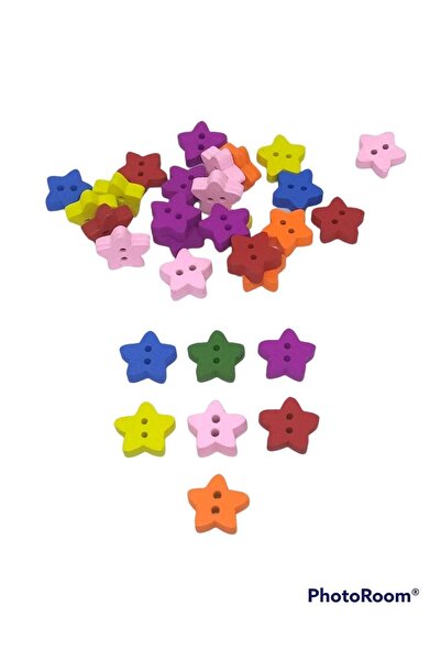 Zedhobi 20 Adet 12 Mm Yıldız Figürlü Renkli Ahşap Düğme