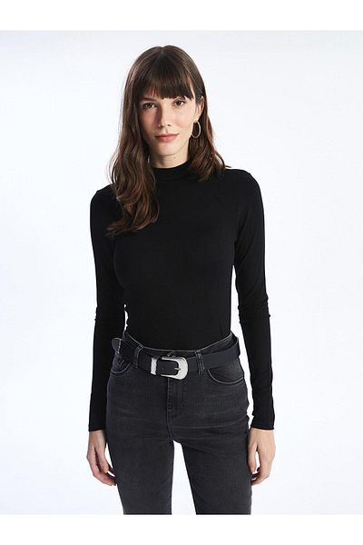 LC Waikiki LCWAIKIKI - Tricou clasic cu mânecă lungă cu guler pentru femei