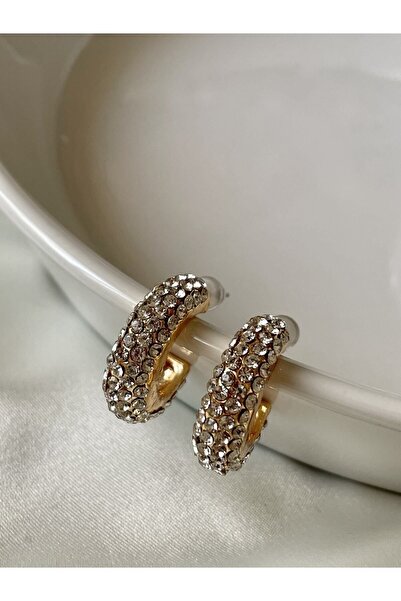 Lavian Accessories Gold Renk Zirkon Taşlı Halka Küpe