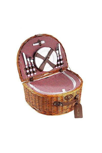 Picnicco سلة نزهة نصف قمر - 4 أشخاص، نمط القماش القطني (nz-04)
