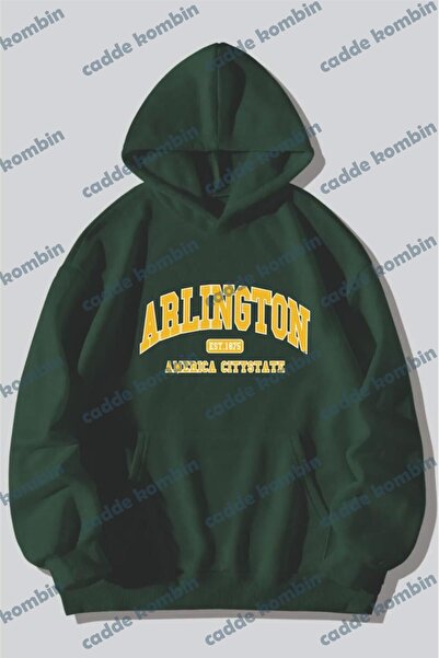 caddekombin Unisex Arlington American City State Baskılı Üç İplikli Kapüşonlu