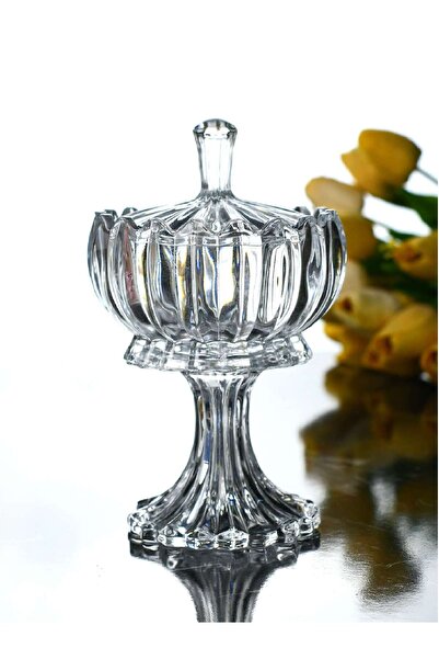 İnova Home Decor Kristal Desen Yüksek Ayaklı  Kapaklı Şekerlik