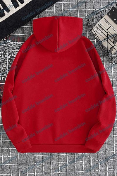 caddekombin Red Unisex Chest Printed Hoodie