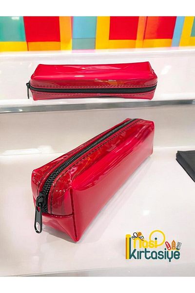 Nasip Kırtasiye Silicone Single Compartment Transparent Pen Holder Red Color Transparent Pen Holder Single Compartment Pen Holder