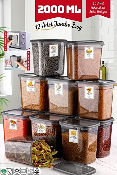 Nandy Home 12 Pieces Jumbo Size - 2000 ml Anthracite Rectangular Storage Container