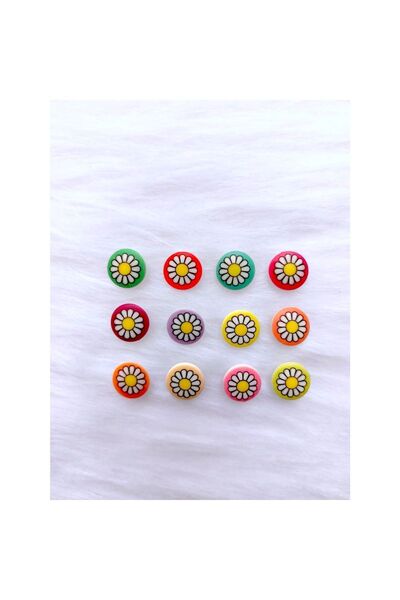 Zedhobi 24 Adet 15 Mm Yuvarlak Arkadan Delikli Karışık Renkli Papatya Desenli...