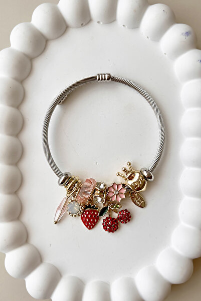 Fubena 8045 Çilek , Kiraz Sallantılı Çelik Bileklik