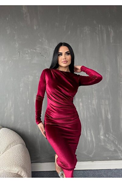 Love Fab Rochie midi din catifea cu guler asimetric