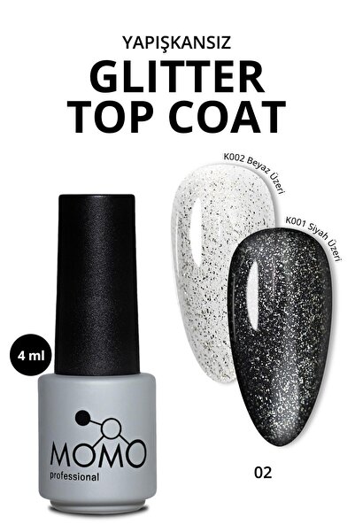 MOMO professional Protez Tırnak Kalıcı Oje Glitter Top Coat 02, Gümüş Sim, 4 ml