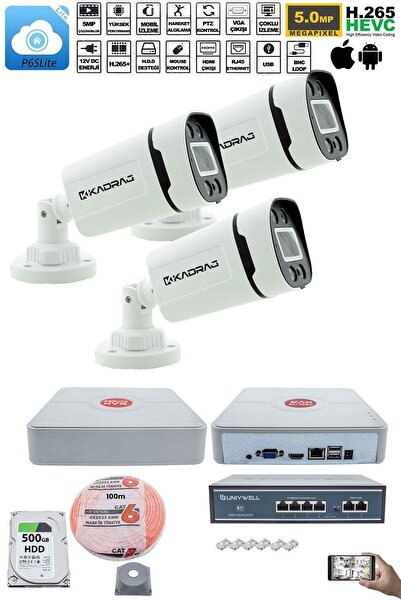 Kadraj 3'lü Güvenlik IP Kamera Seti - 4MP Dış Mekan Kamera H42, 3.6mm Lens, H.265, PoE, Warm IR Gece Görüşü