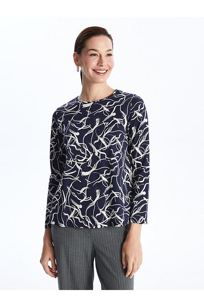 LC Waikiki Γυναικείο μακρυμάνικο μπλουζάκι LCW Grace - Crew Neck Floral Print