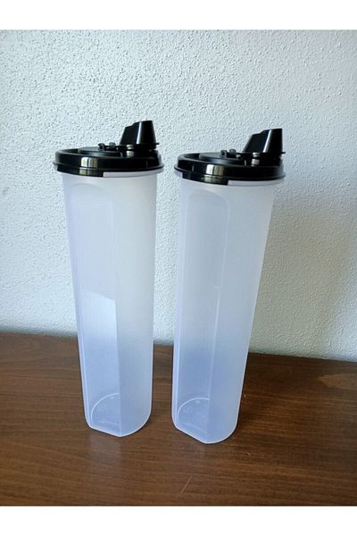 Tupperware Oval Olive Oil Oil 1.1 Lt Set of 2 - Black Lid