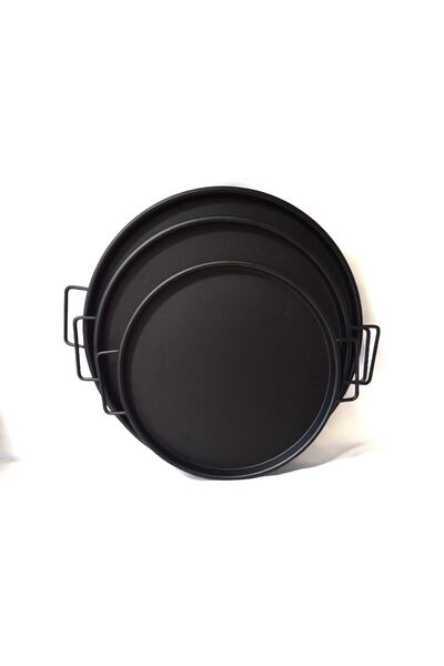 EceAksesuar مجموعة صينية - صينية شاي بمقبض معدني، صينية قهوة، مجموعة صينية إفطار مكونة من 3 قطع