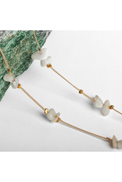 Paleo Ay Taşı Doğal Taş Çelik Kolye