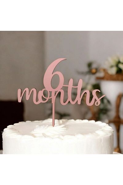 damlakidsmoda Half Moon Henna 6 Months Henna 6 Months Pink Wooden Cake Decoration
