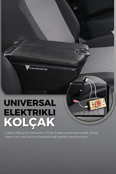 Genel Markalar Oto Kolçak Kol Dayama Çift Açılır 7 Usb Girişli Tüm Araçlara U...