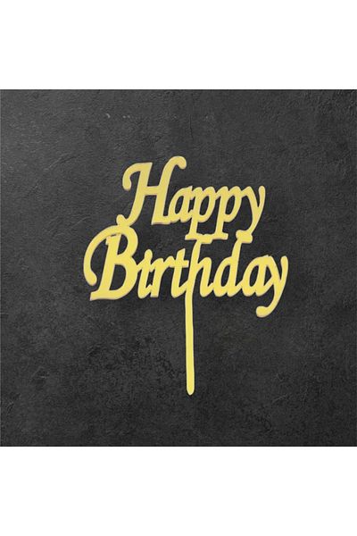 damlakidsmoda Plexi Happy Birthday - Gold Colored 15X15 cm Cake Toothpick