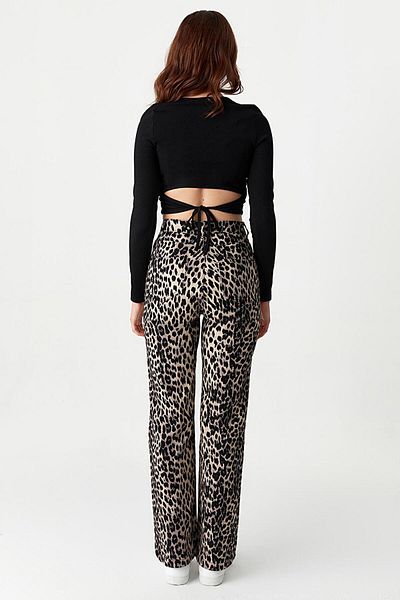 Select Moda Women's Brown Leopard Print Straight Jeans