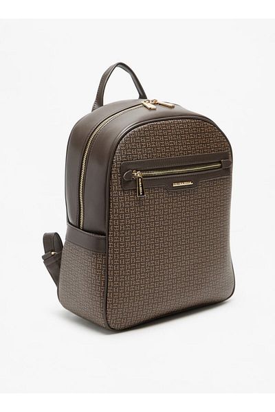 Flora Bella by Shoexpress Flora Bella Monogram Print Backpack with Adjustable Straps and Zip Closure