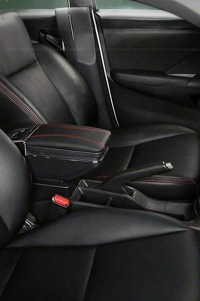 Carlifestyle Black Red Stitched - Auto Armrest Sliding Armrest Suitable for All Vehicles