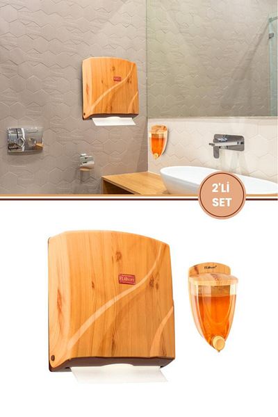 Flora Flosoft 300-Pece Wood Look Z Fold Σετ θήκης για χαρτοπετσέτες - Δοχείο υγρού σαπουνιού 650 ml F259