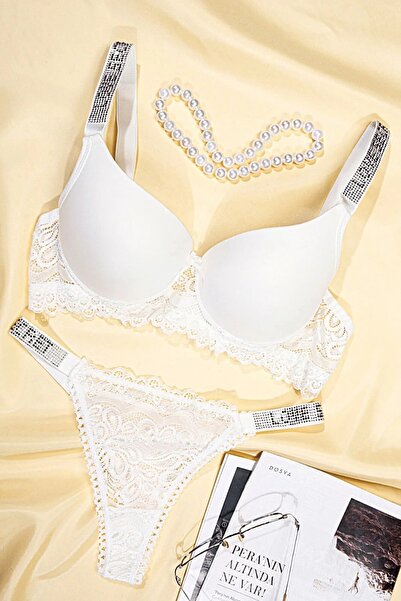 m mlinda Γυναικείο εκρού Micro Fabric Stone Strap Σουτιέν με επένδυση