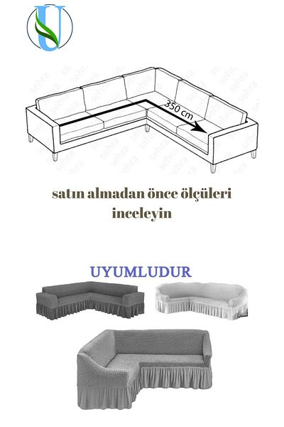 Uy Style L Corner Sofa Cover - Jacquard Shawl Patterned Sofa Cover (350cm)