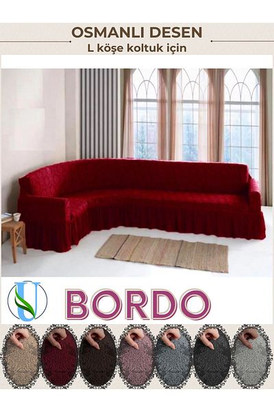 Uy Style L Corner Sofa Cover - Jacquard Shawl Patterned Sofa Cover (350cm)