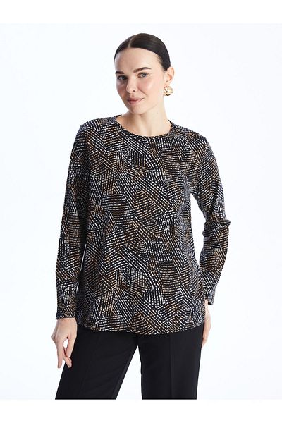 LC Waikiki Patterned Long Sleeve Crew Neck Women's T-Shirt