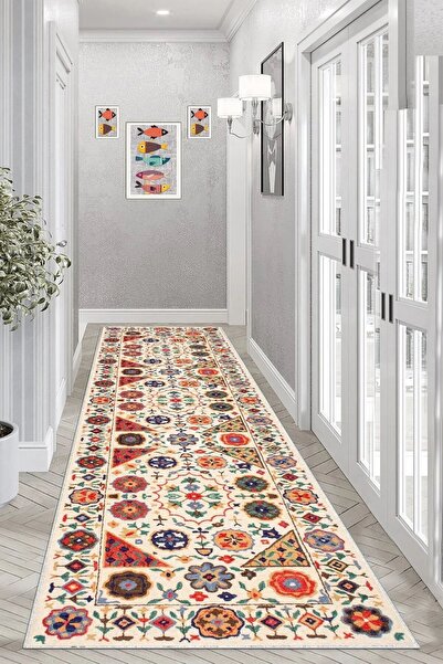 Zeria Home Kaymaz Taban Yıkanabilir Dijital Baskı Mutfak Halısı Halı Yolluk