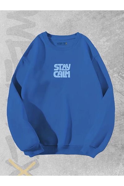 WEARTEX Unisex Stay Calm Printed Oversize Sweatshirt - Crew Neck Hoodie