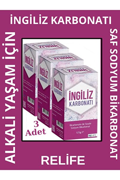 Relife Saf İngiliz Karbonatı 125 gr 3'lü Paket - %100 Doğal Sodyum Bikarbonat Alkali Yaşam