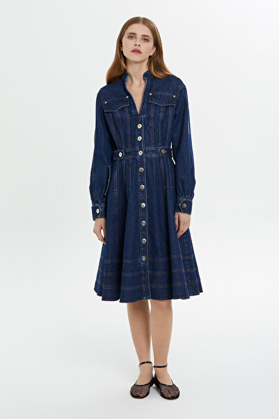 4G GIZIA Düğme Detaylı Uzun Kollu Denim Elbise