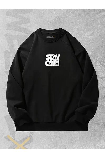 WEARTEX Unisex Stay Calm Printed Oversize Sweatshirt - Crew Neck Hoodie