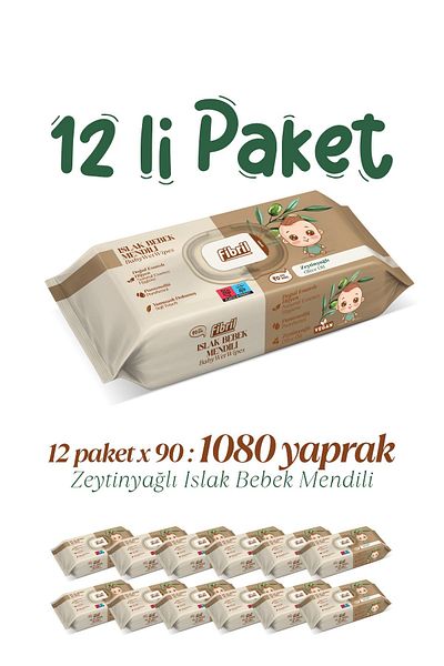 Fibril 12x90 Olive Oil Baby Wipes - 1080 Sheets Pack