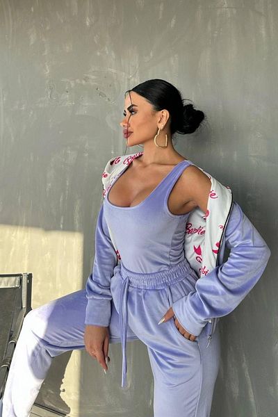 Tayt Factory Love Fab Velvet Badysuit Hooded 3-Piece Tracksuit Set