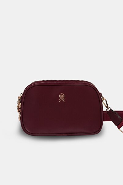 Les Crioch Kadın Bordo 3 Bölmeli Buzy Saten Deri Ayarlanabilir Kolon Askılı Günlük Kadın Omuz Çantası