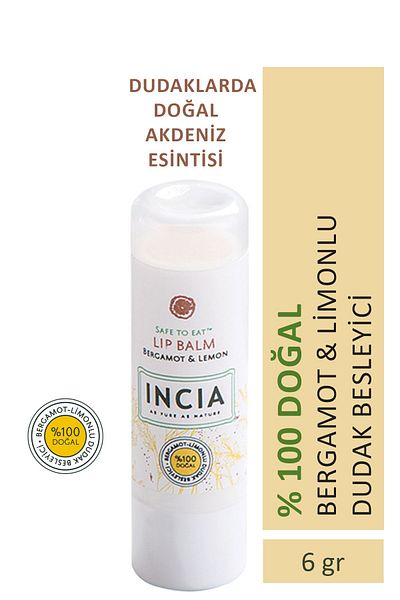 Incia 100 % natürliche, nährende, pflanzliche, feuchtigkeitsspendende Lippenpflegecreme mit Bergamotte und Zitrone, 6 g
