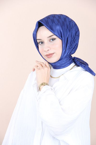 Emproyal Eșarfă cu model cu zăbrele jacquard imperial albastru de noapte