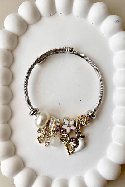 Fubena 8058 Siyah Çiçek , Anahtar Sallantılı Çelik Bileklik